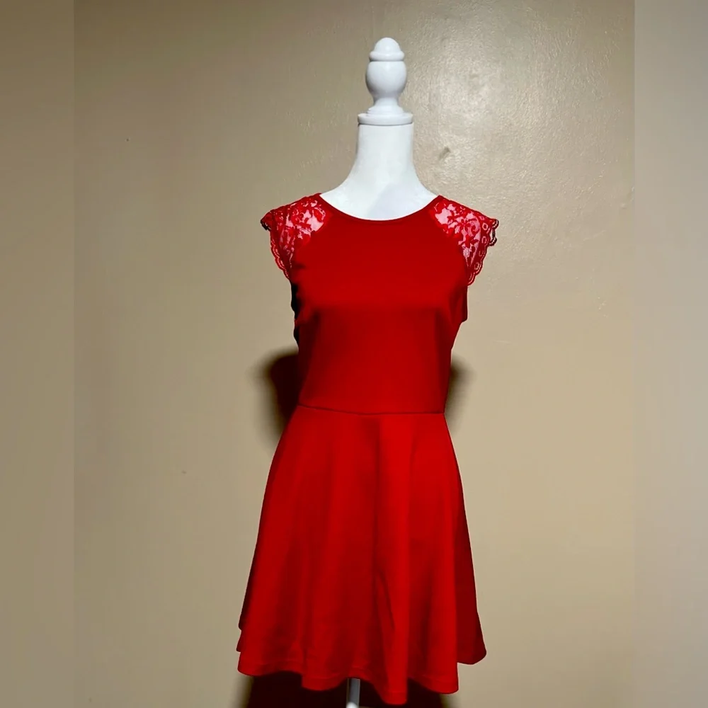 Forever 21 Back Lace Skater dress|Size:Small| Color:Red|Mini - Picture 3 of 6